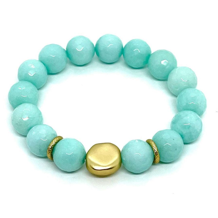 Bracelets * | Deborah Grivas Aqua Jade Stretch Bracelet With Gold Nugget Accent New Arrivals