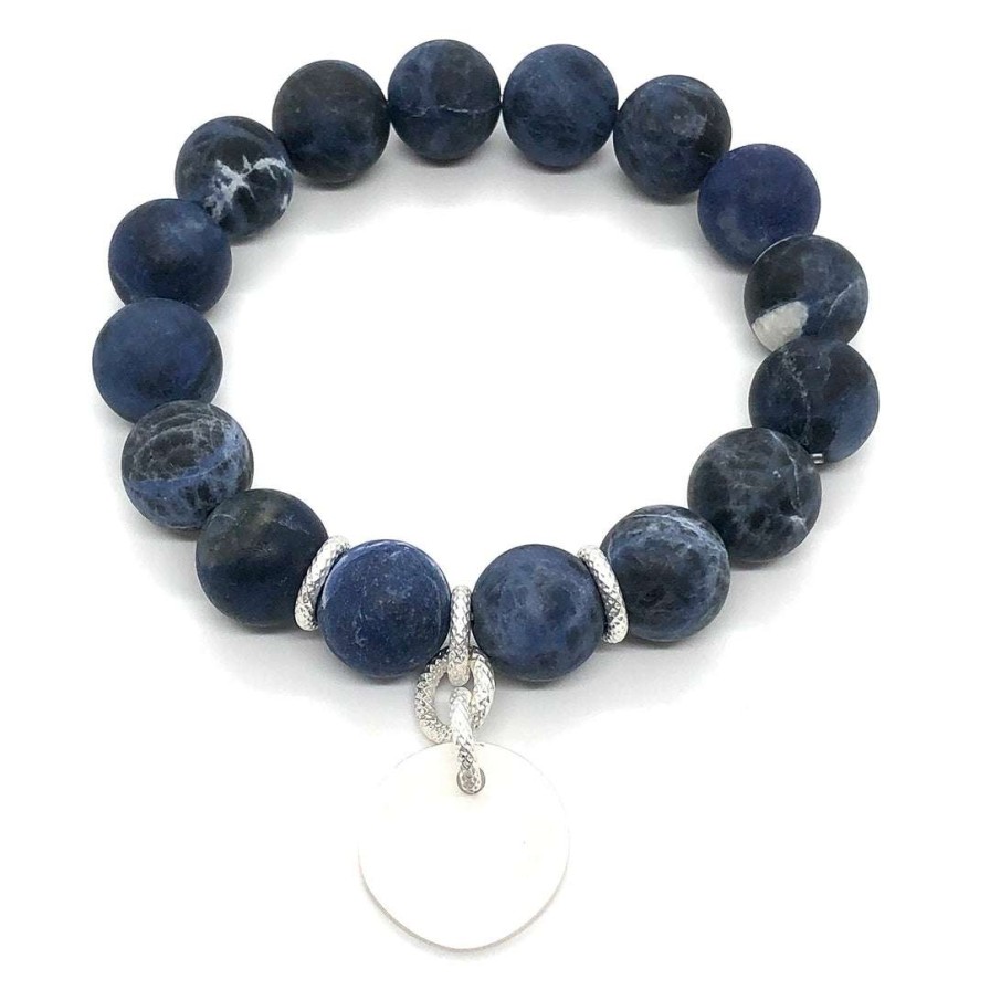 Bracelets * | Deborah Grivas Blue Sodalite Stretch Bracelet With Charm Bracelets