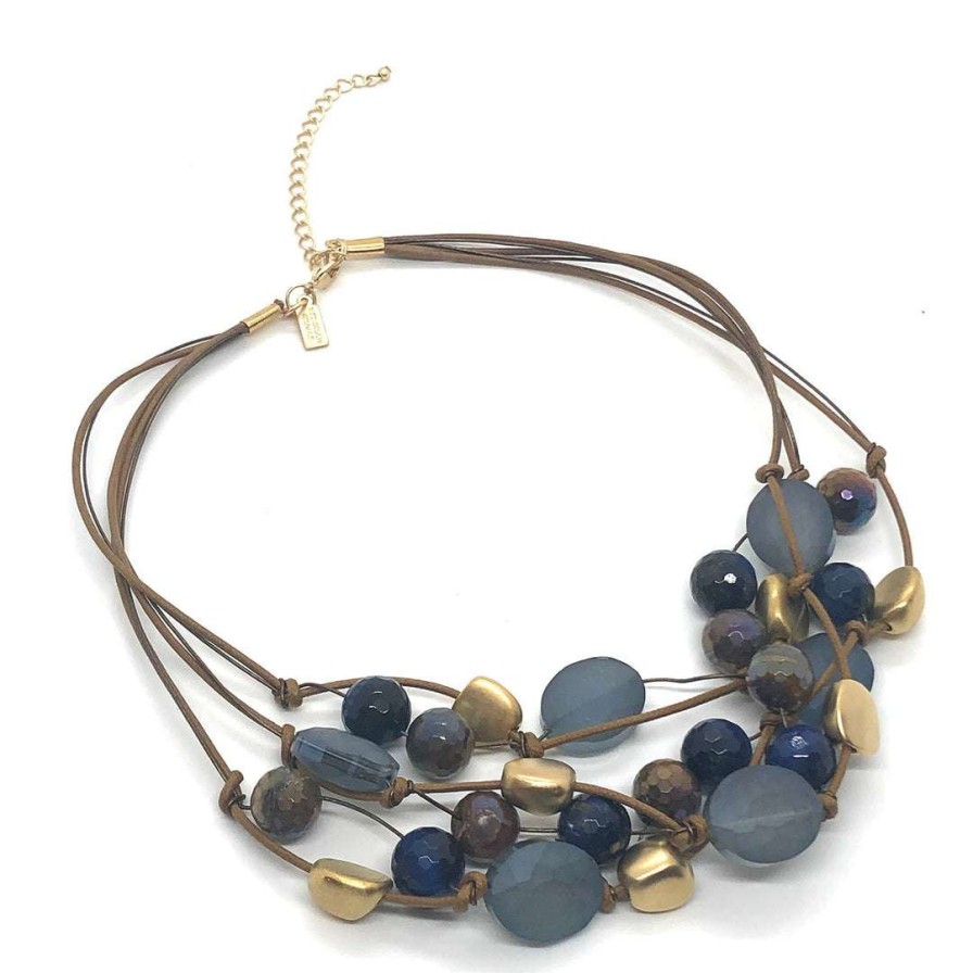 Necklaces * | Deborah Grivas Necklaces Matte Blue Crystal And Blue And Brown Tiger Eye Necklace