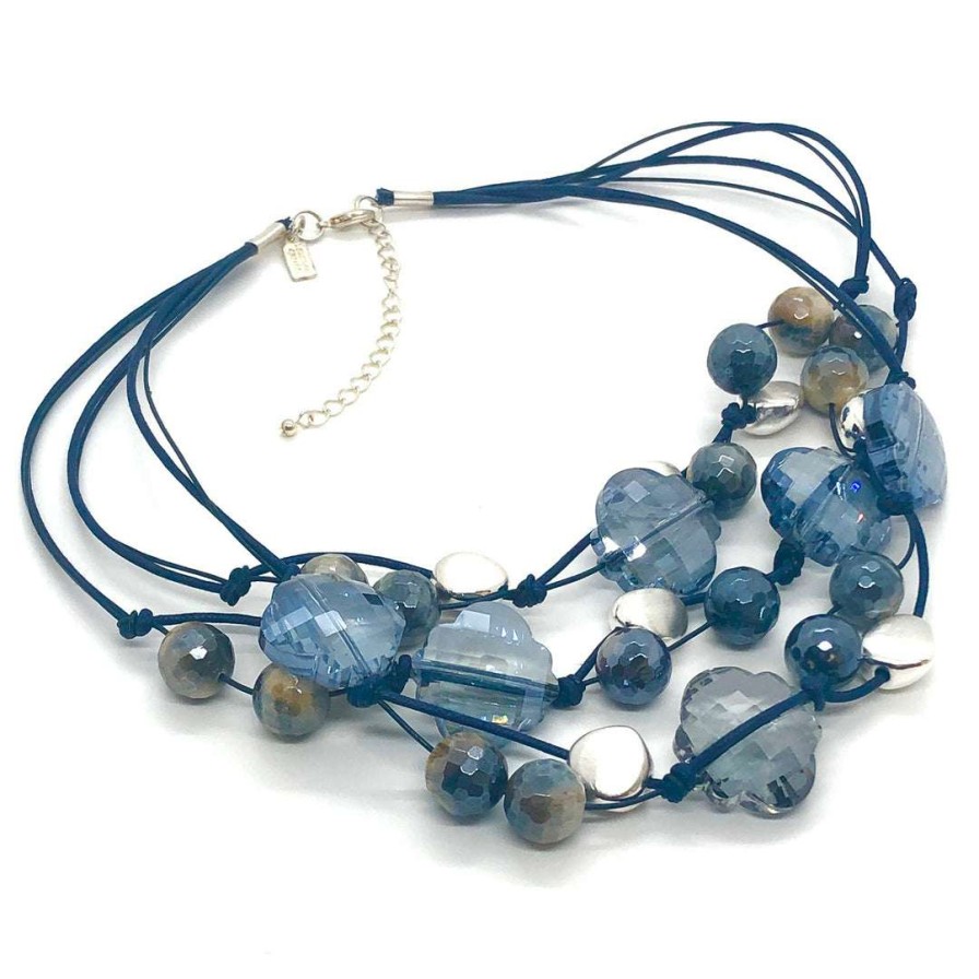 Necklaces * | Deborah Grivas Necklaces Labradorite Clover Shape Crystal With Blue Cream Agate Necklace