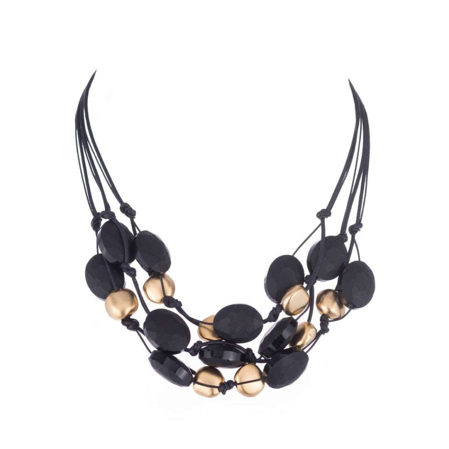 Necklaces * | Deborah Grivas Necklaces Matte Black Crystal And Matte Gold Pebble Bead Necklace