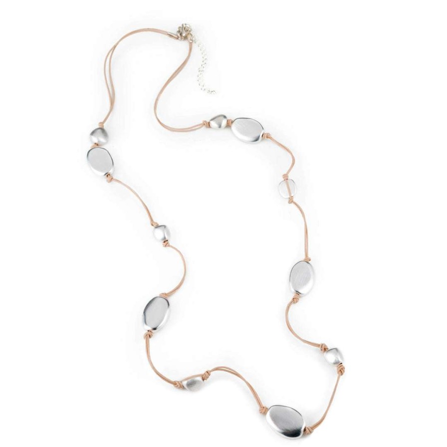 Necklaces * | Deborah Grivas Necklaces Matte Silver Bead Putty Leather Layer Necklace