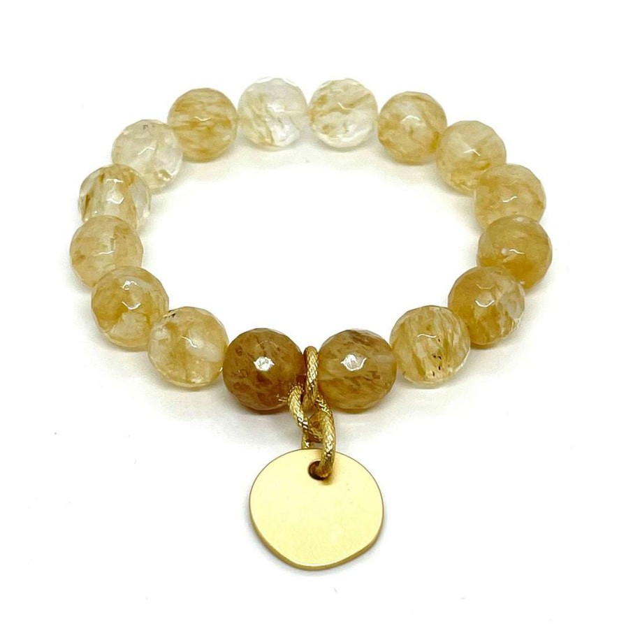 Bracelets * | Deborah Grivas Citrine Quartz Stretch Bracelet With Matte Gold Charm New Arrivals