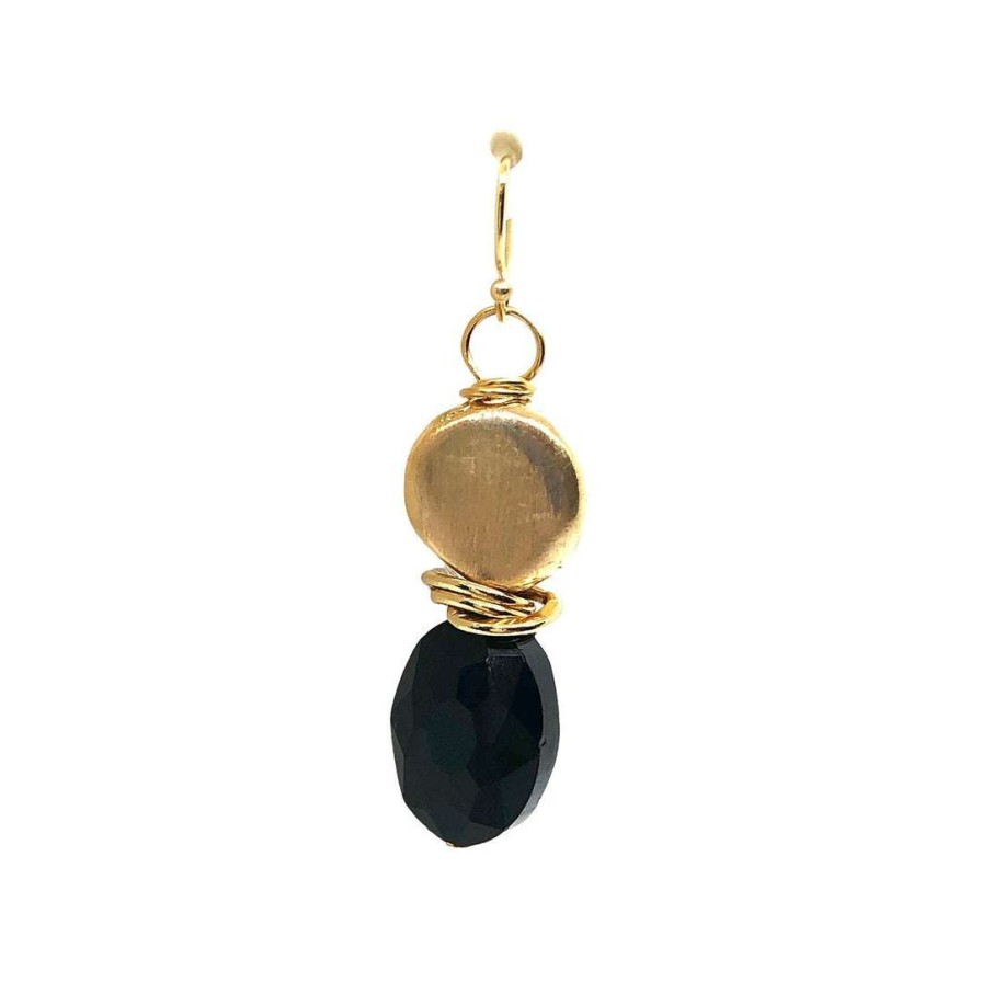 Earrings * | Deborah Grivas Black Oval Crystal And Gold Nugget Earrings