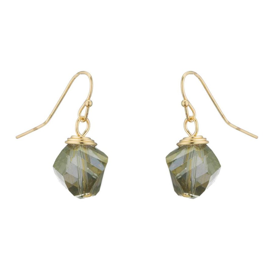 Earrings * | Deborah Grivas Olive Faceted Crystal Top Twist 14Kt Gold Plate Earrings