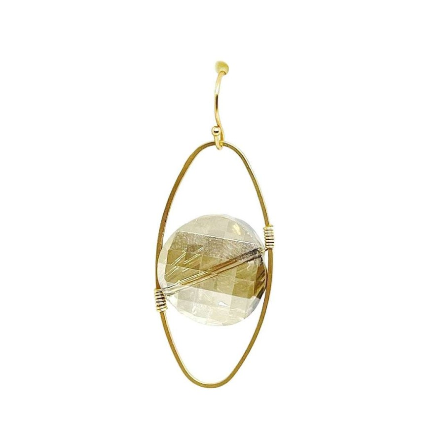 Earrings * | Deborah Grivas Champagne Coin Crystal Matte Gold Oval Earrings