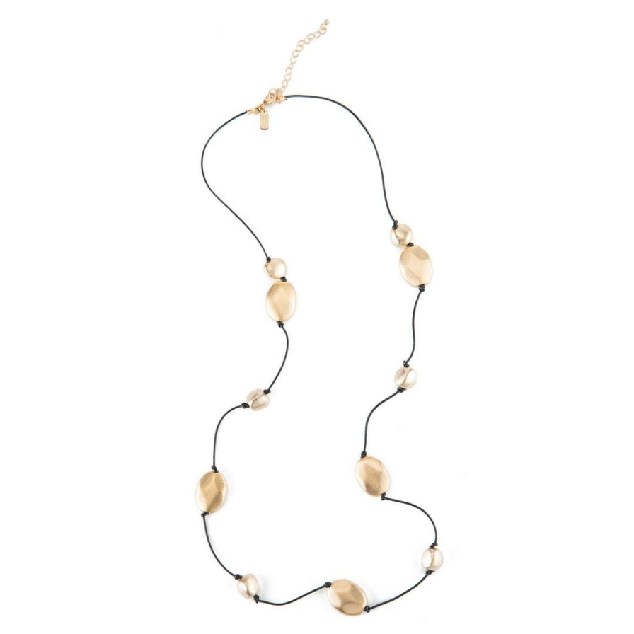 Necklaces * | Deborah Grivas Necklaces Matte Gold Bead Leather Layer Necklace