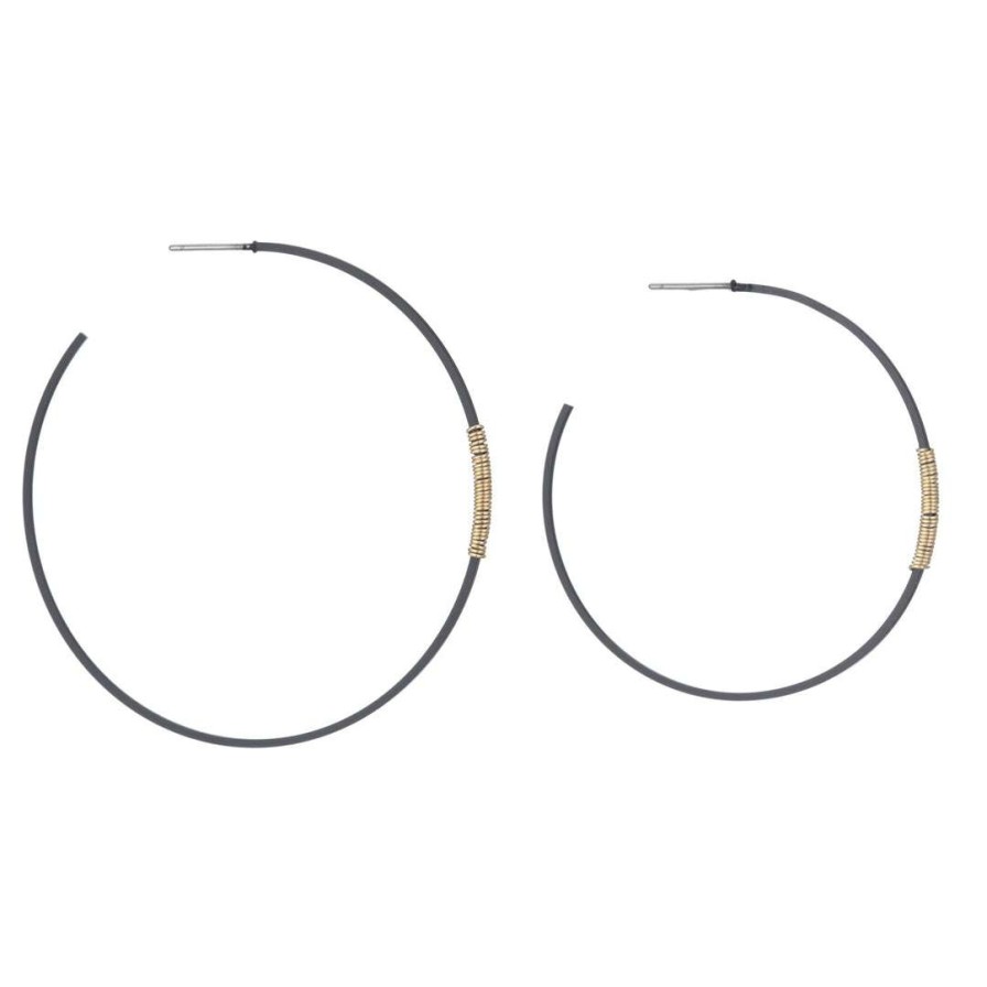 Earrings * | Deborah Grivas Matte Black Super Fine Square Wire Gold Wrap Hoop Earrings