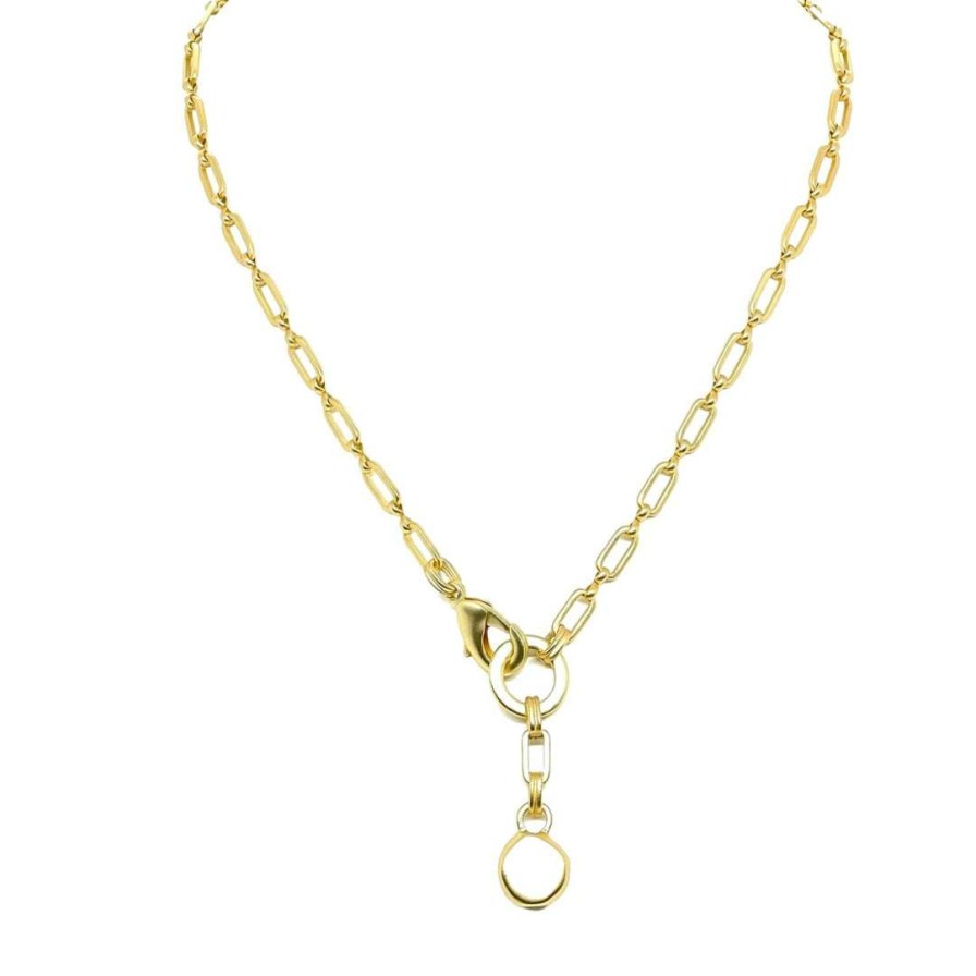 Necklaces * | Deborah Grivas Matte Gold Paperclip Chain Necklace With Charm Pendant