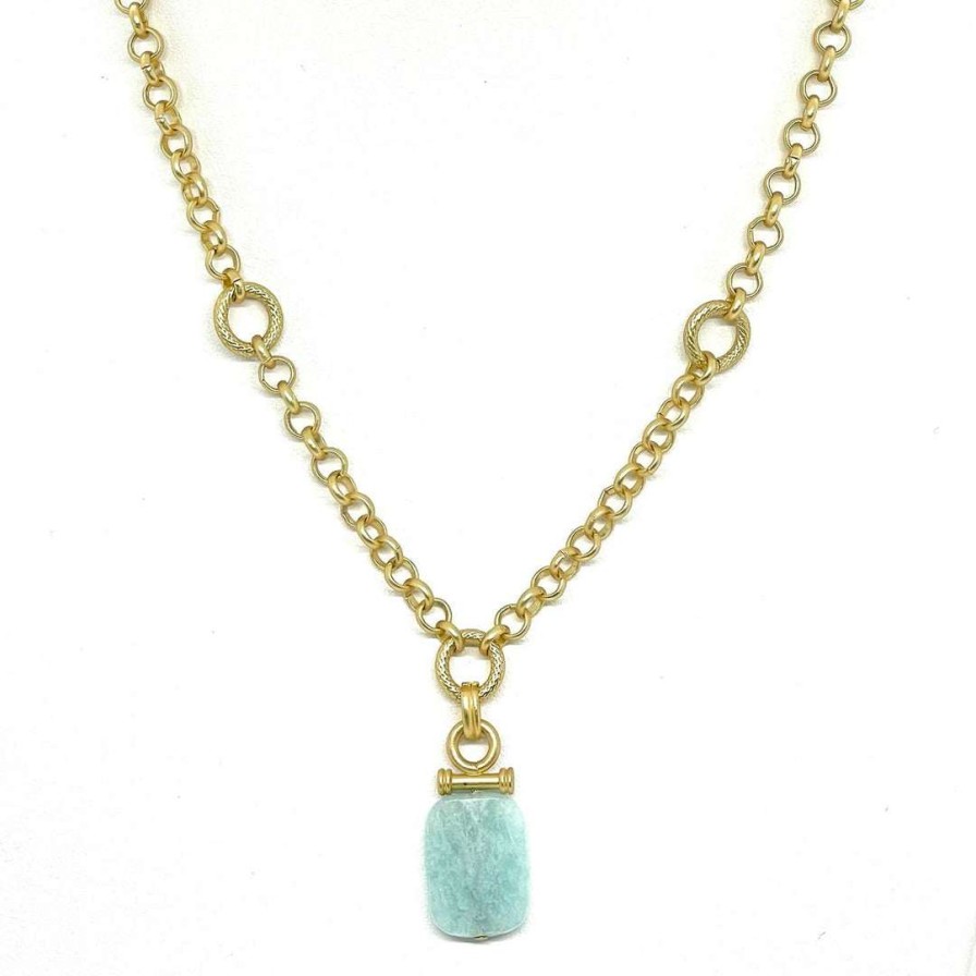 Necklaces * | Deborah Grivas Amazonite Bar Pendant Chain Necklace New Arrivals