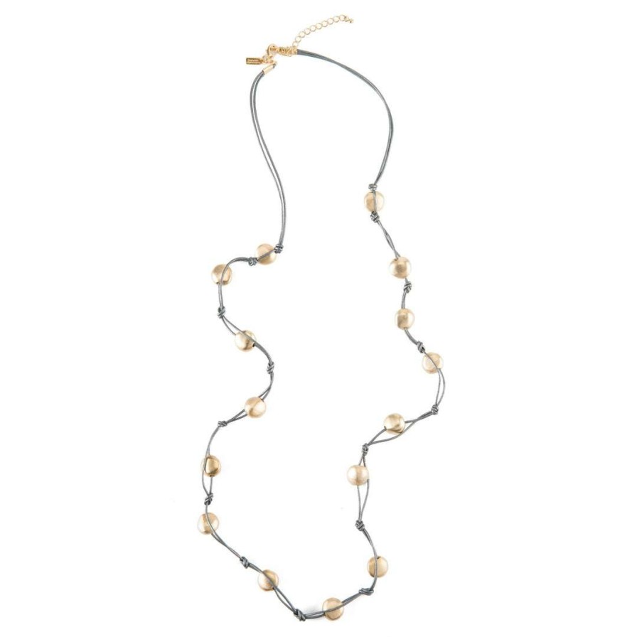 Necklaces * | Deborah Grivas Necklaces Matte Gold Bead Leather Layer Necklace