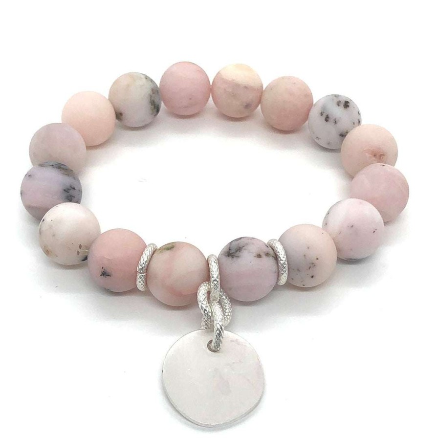 Bracelets * | Deborah Grivas Matte Pink Opal Matte Silver Charm Stretch Bracelet