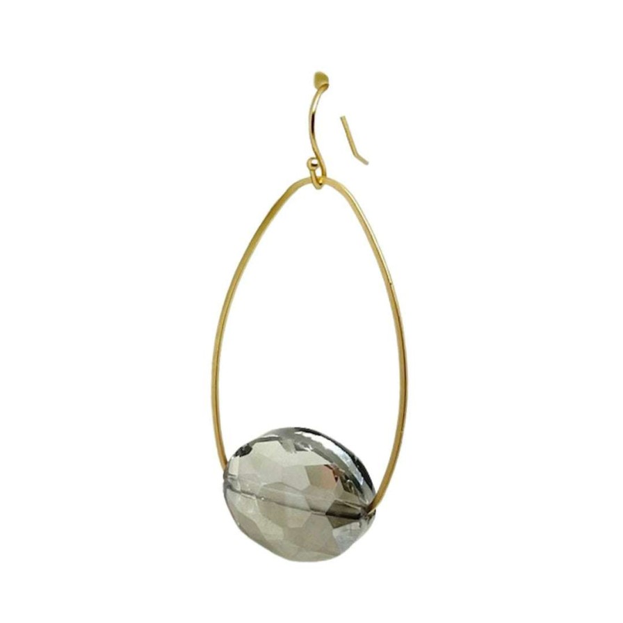 Earrings * | Deborah Grivas Light Smoke Topaz Inset Matte Gold Oval Hoop Earrings