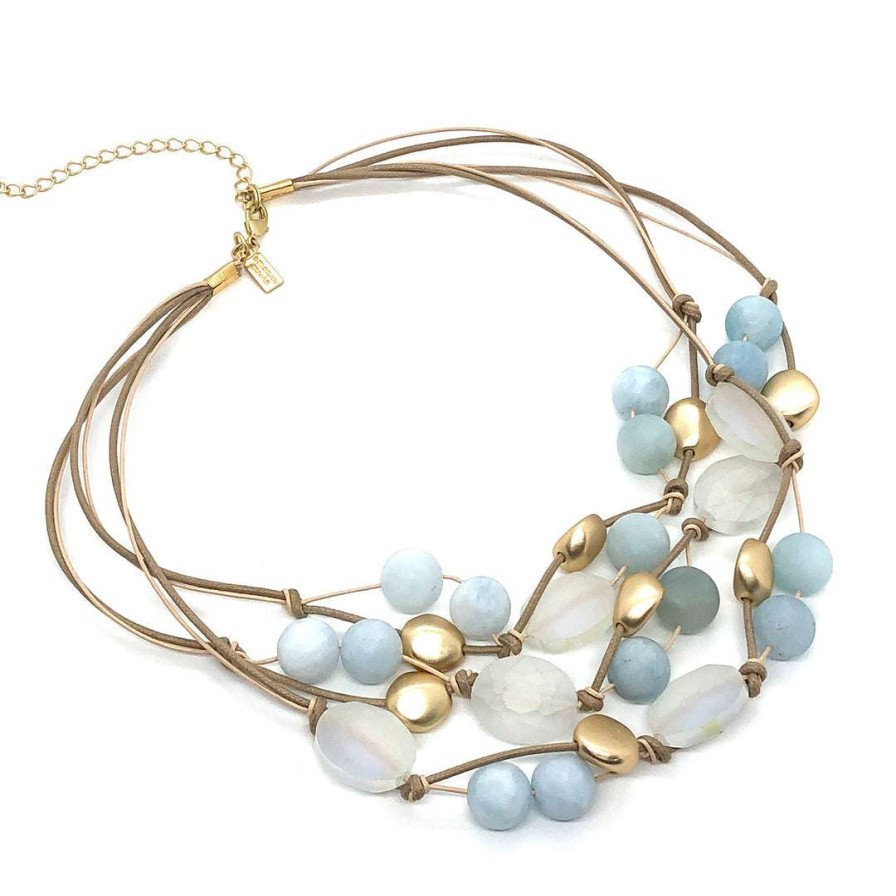 Necklaces * | Deborah Grivas Matte Aquamarine With Matte Crystal Toursade Necklace New Arrivals