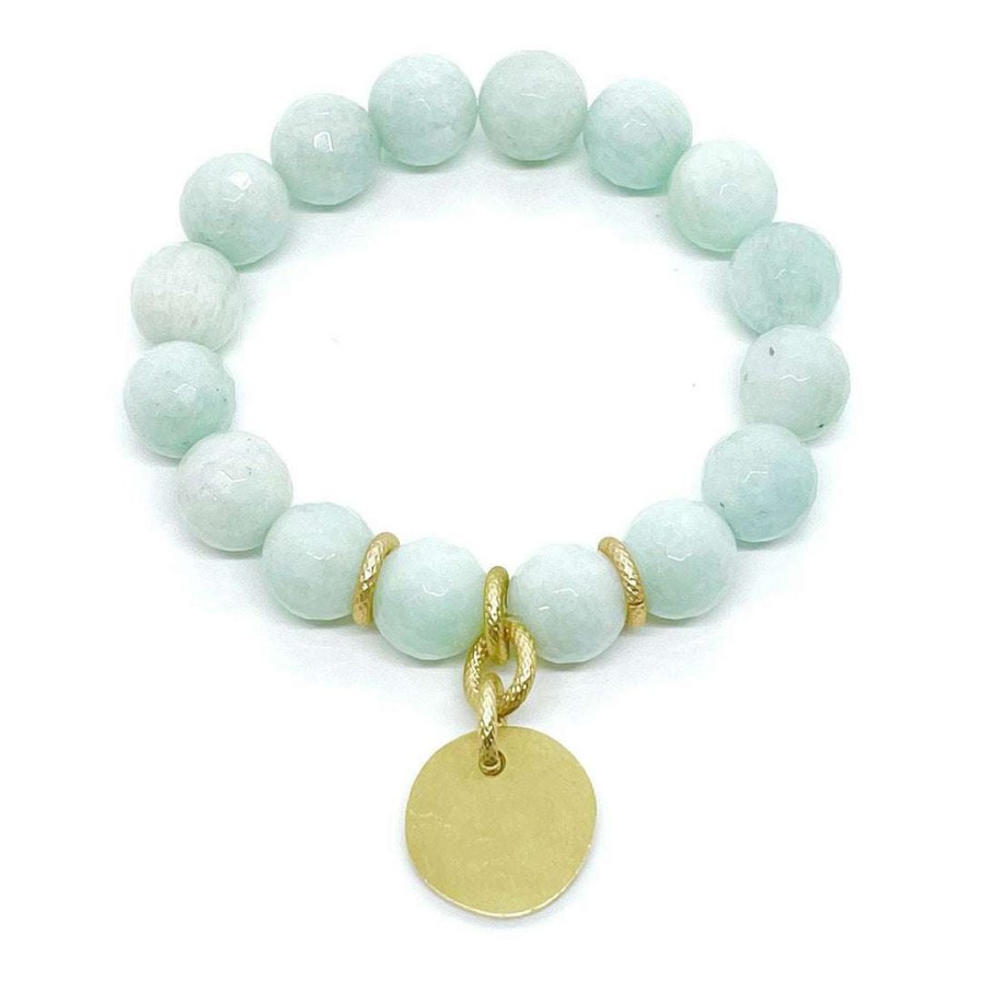 Bracelets * | Deborah Grivas Amazonite Matte Gold Charm Stretch Bracelet New Arrivals