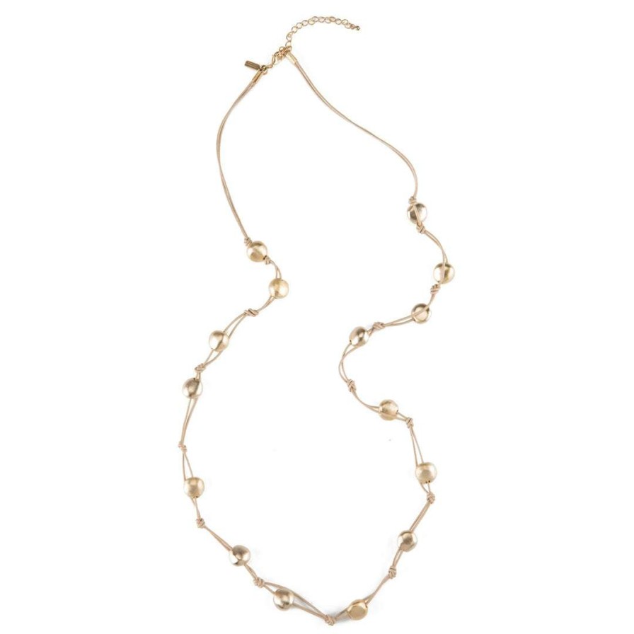 Necklaces * | Deborah Grivas Necklaces Matte Gold Bead Leather Layer Necklace