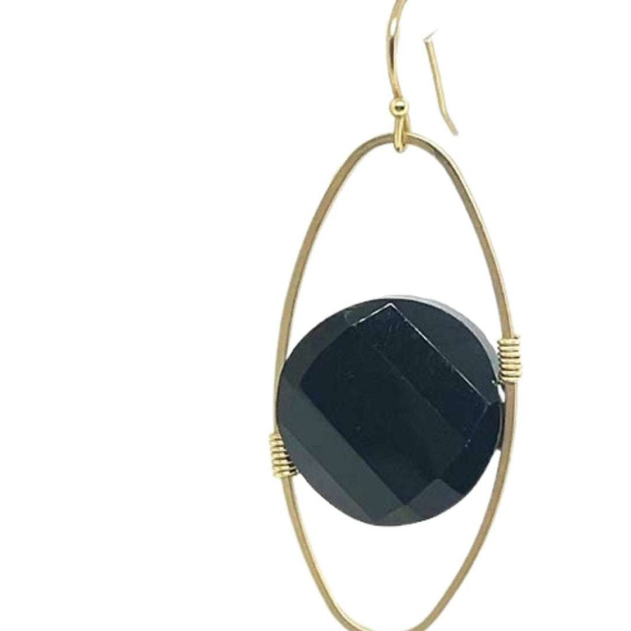 Earrings * | Deborah Grivas Black Coin Crystal Matte Gold Oval Earrings