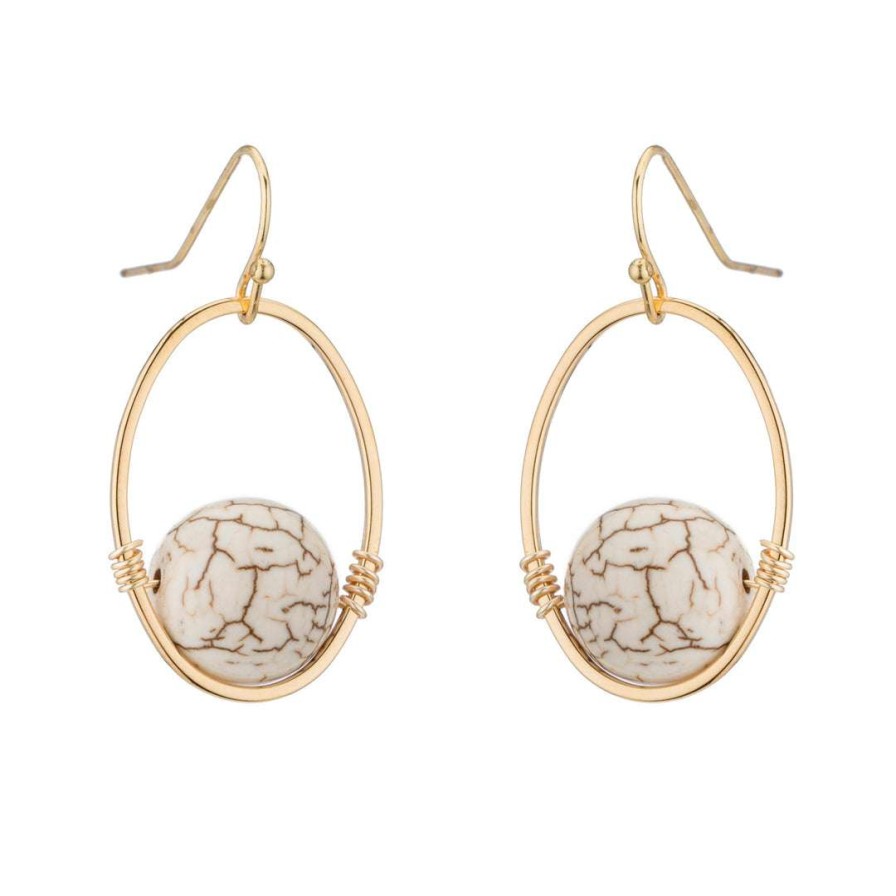 Earrings * | Deborah Grivas New Arrivals White Magnesite Matte Gold Oval Wrap Earrings