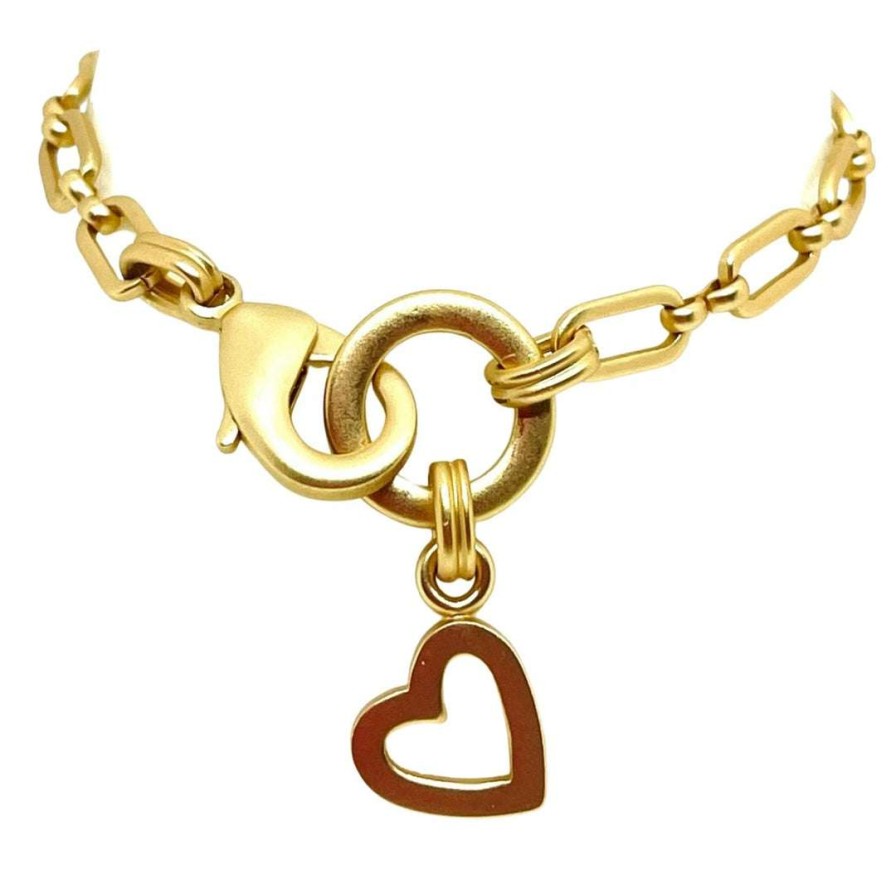 Bracelets * | Deborah Grivas New Arrivals Paperclip Chain Bracelet With Matte Gold Heart Charm