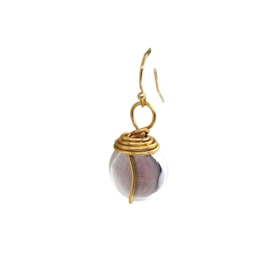 Earrings * | Deborah Grivas Matte Silver With Gold Wire Wrapped Nugget Earring