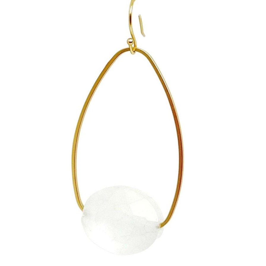 Earrings * | Deborah Grivas Matte White Crystal Matte Gold Inset Oval Earrings