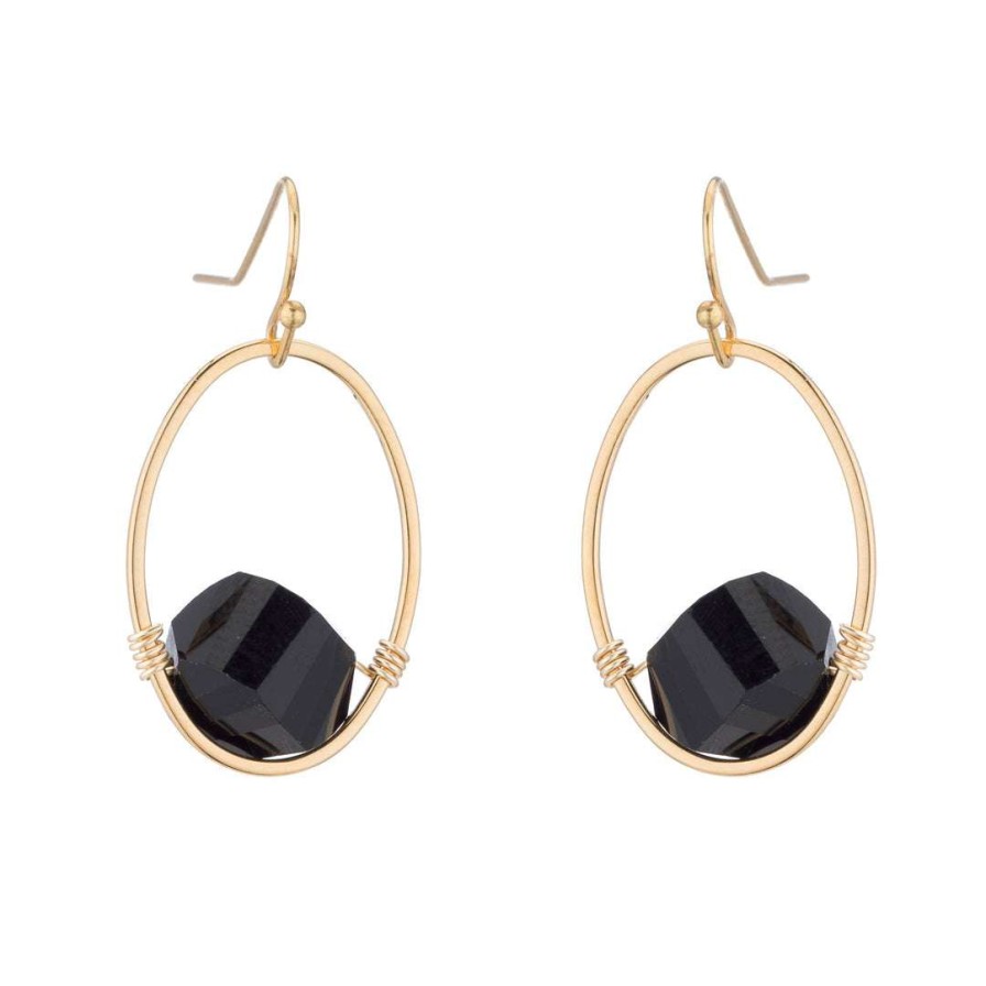 Earrings * | Deborah Grivas Black Faceted Crystal Oval Earrings