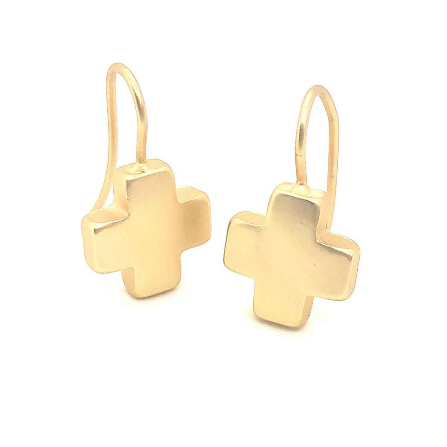 Earrings * | Deborah Grivas Earrings Matte Gold Cross Wire Earring