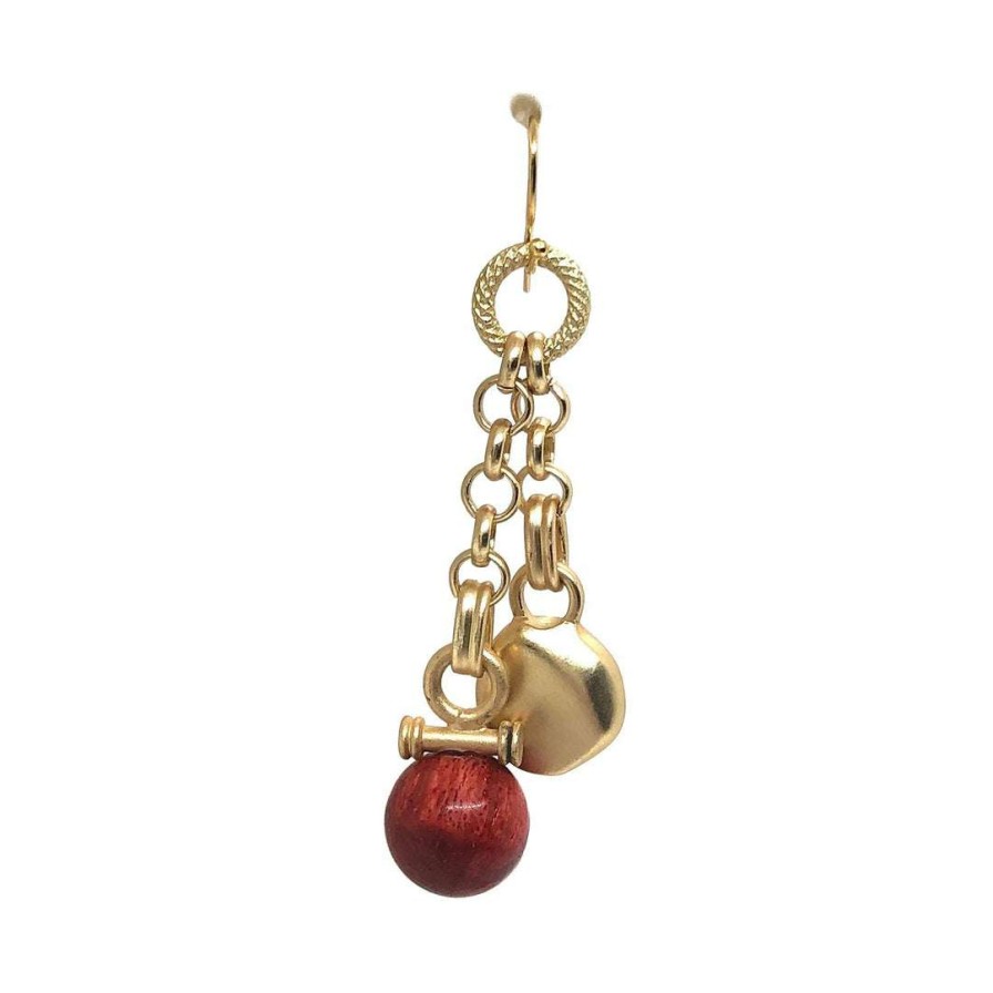 Earrings * | Deborah Grivas Red Sponge Coral Matte Gold Rolo Chain Charm Earrings