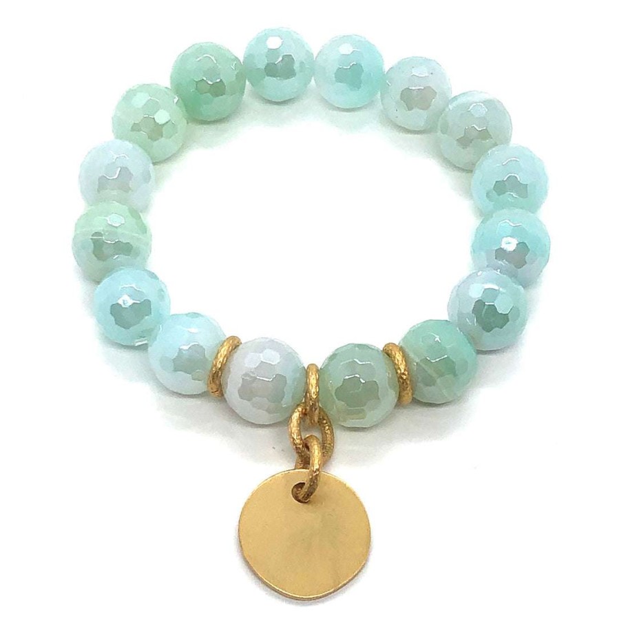 Bracelets * | Deborah Grivas Aqua Glazed Agate Stretch Bracelet With Charm Bracelets