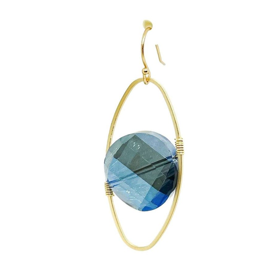 Earrings * | Deborah Grivas Labradorite Coin Crystal Matte Gold Oval Gold Wrap Earring