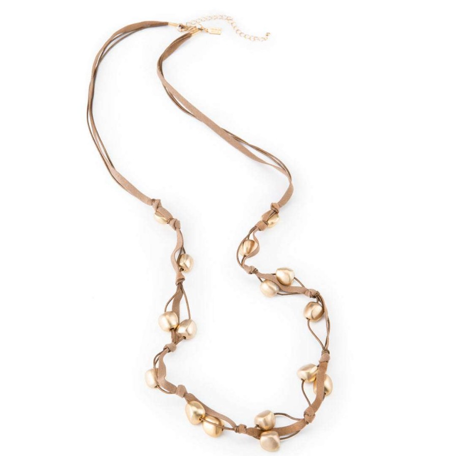 Necklaces * | Deborah Grivas Matte Gold Bead Bronze Suede Long Layer Necklace Necklaces