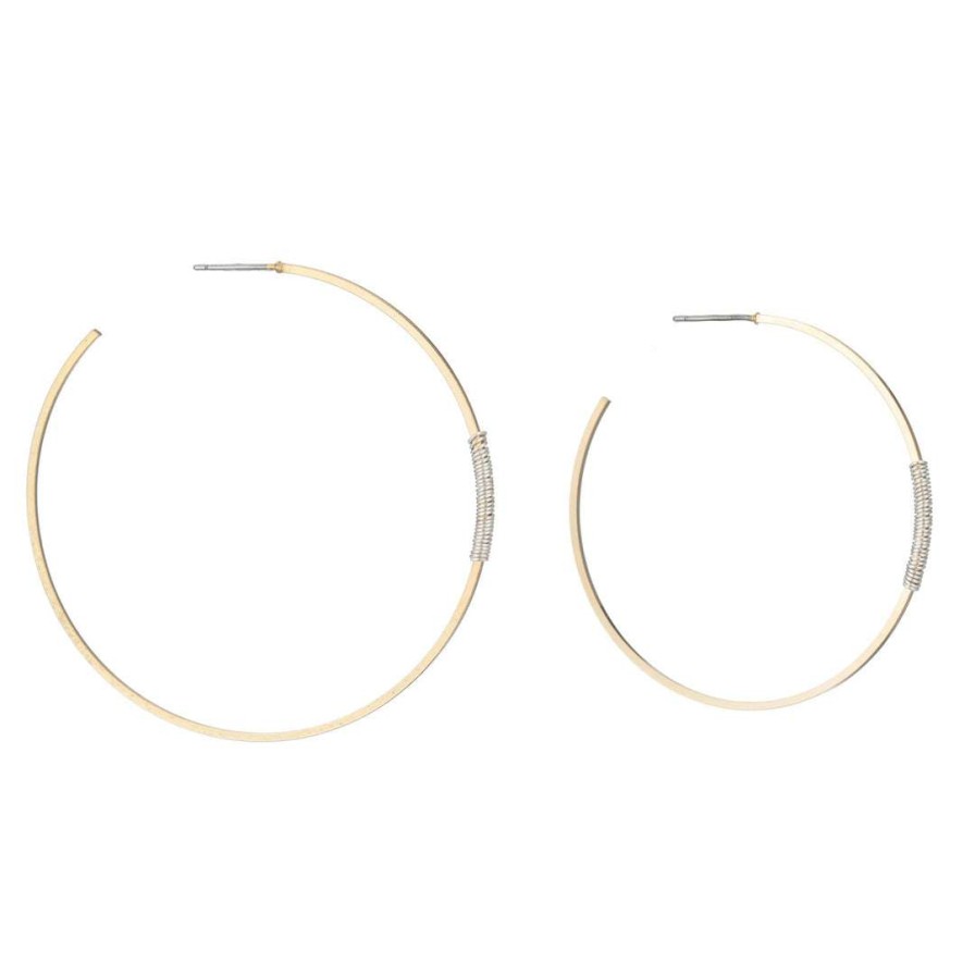 Earrings * | Deborah Grivas Matte Gold Super Fine Square Wire Silver Wrap Hoop Earrings