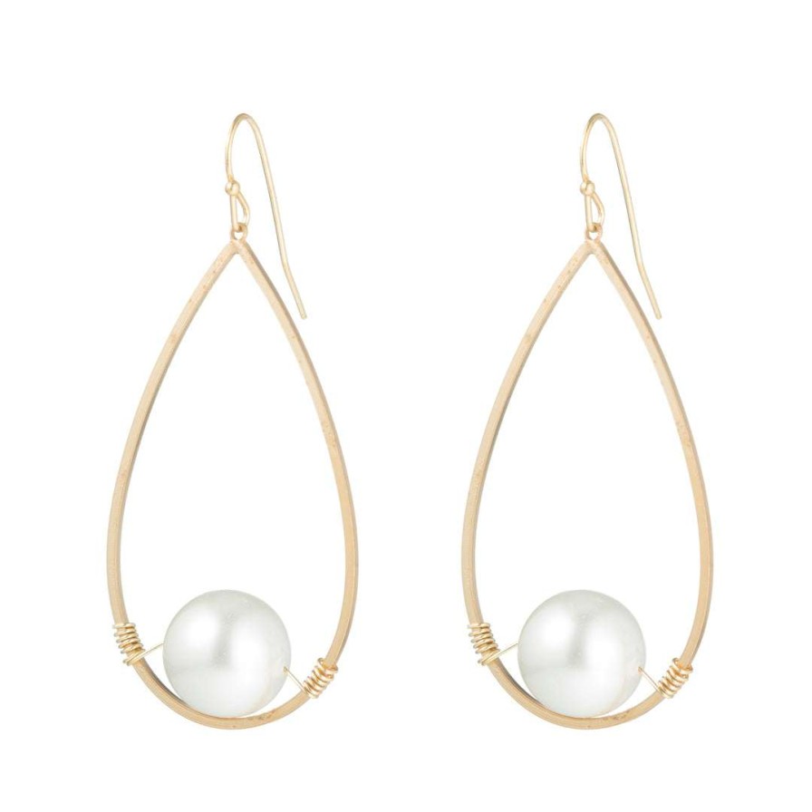 Earrings * | Deborah Grivas Glass Pearl Matte Gold Teardrop Wrap Earrings