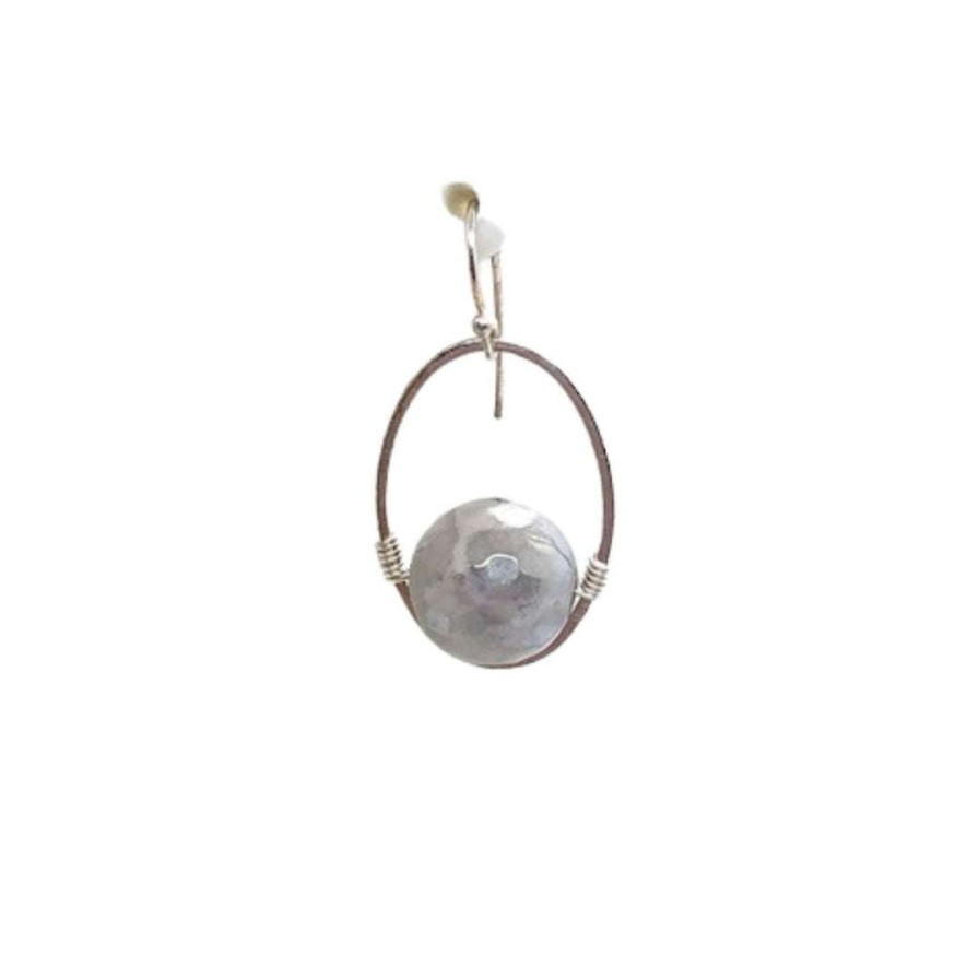 Earrings * | Deborah Grivas Gray Snowflake Glazed Agate Oval Earring