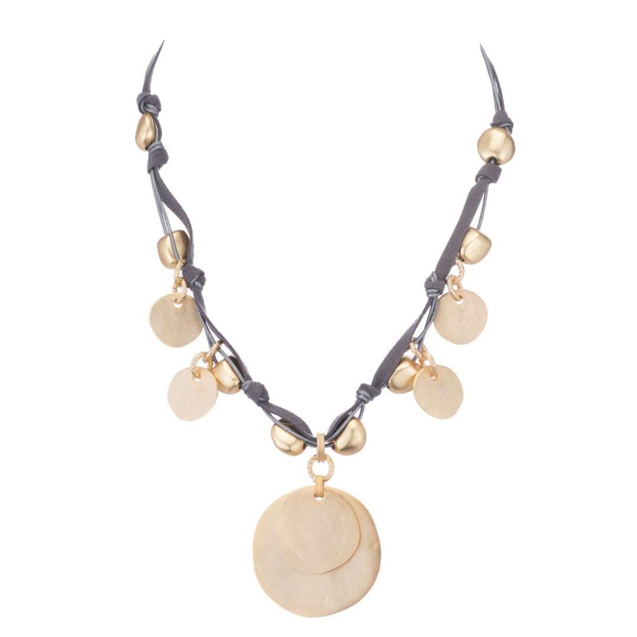 Necklaces * | Deborah Grivas Matte Gold Coin Charm Necklace Necklaces