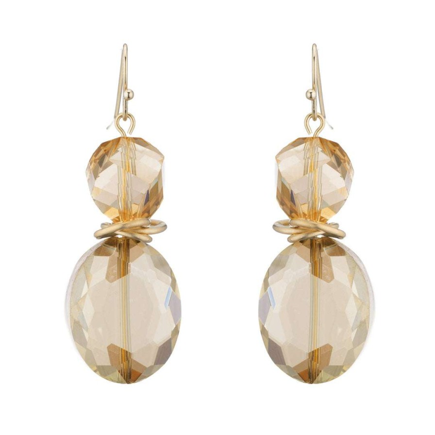 Earrings * | Deborah Grivas Champagne Crystal Two Stone Matte Gold Earrings