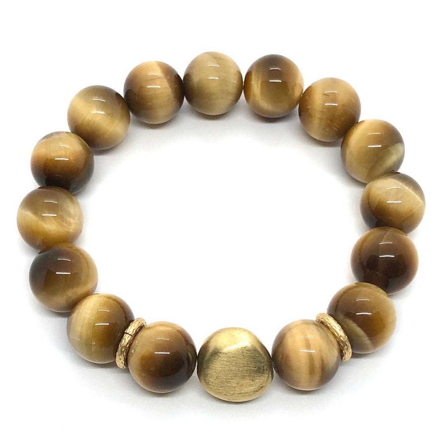 Bracelets * | Deborah Grivas Bracelets Yellow Tiger Eye Matte Gold Nugget Stretch Bracelet