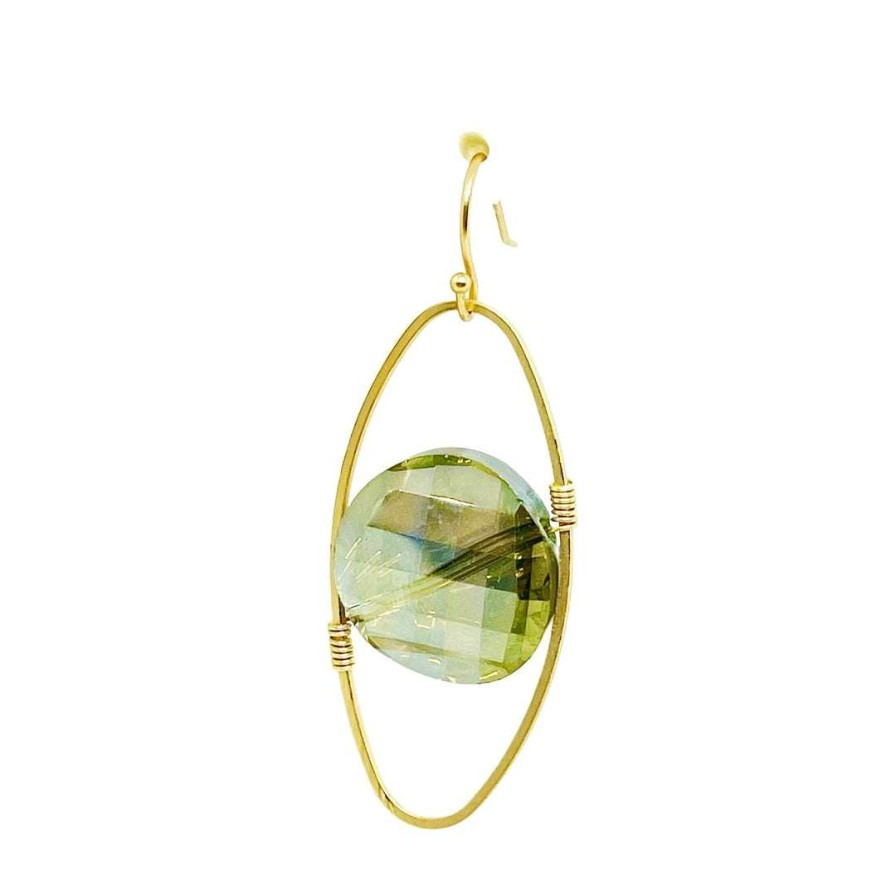 Earrings * | Deborah Grivas Olive Coin Crystal Matte Gold Oval Gold Wrap Earrings