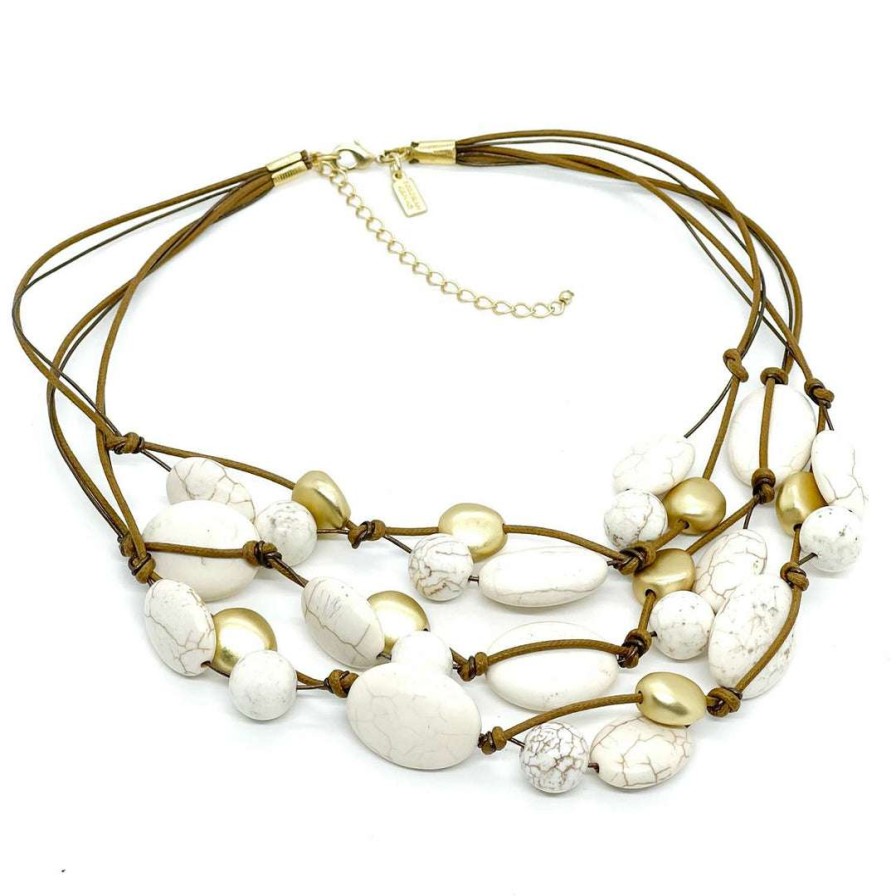 Necklaces * | Deborah Grivas New Arrivals White Magnesite And Matte Gold Nugget Bronze Suede Layer Necklace