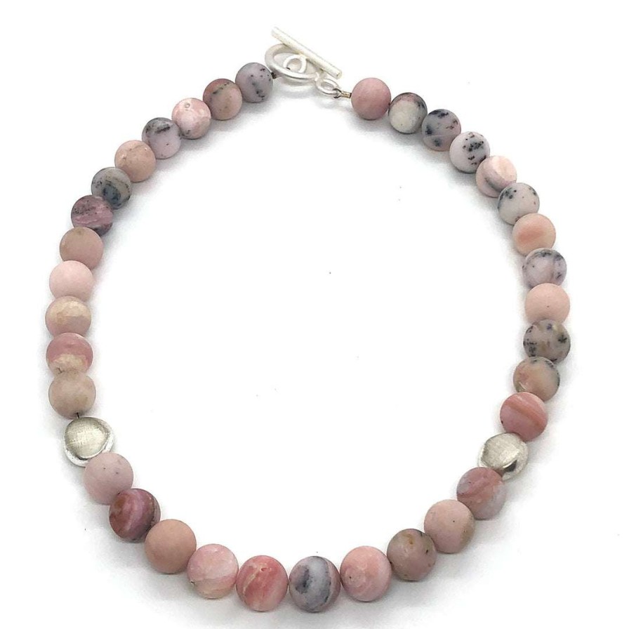 Necklaces * | Deborah Grivas Necklaces Matte Pink Opal With Matte Gold Flat Bead Necklace