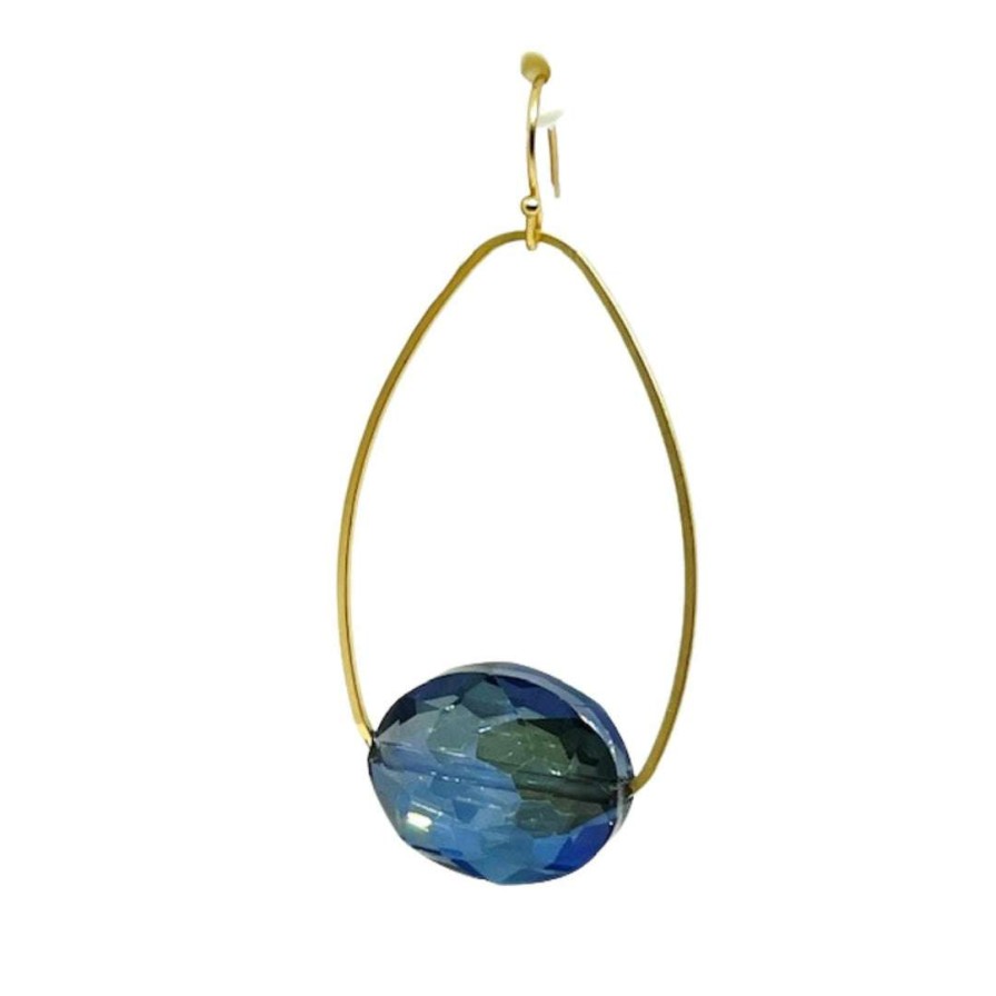 Earrings * | Deborah Grivas Blue Labradorite Crystal Inset Oval Matte Gold Earrings