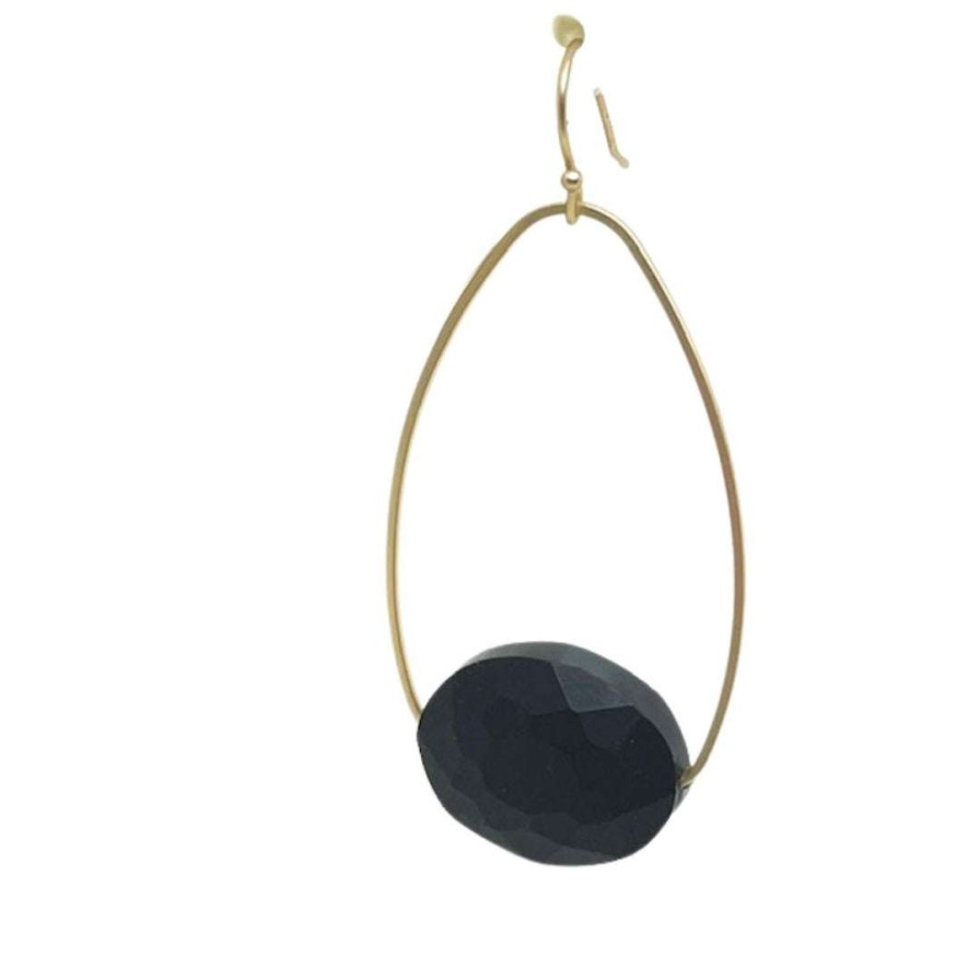 Earrings * | Deborah Grivas Black Matte Crystal Inset Oval Matte Gold Earrings