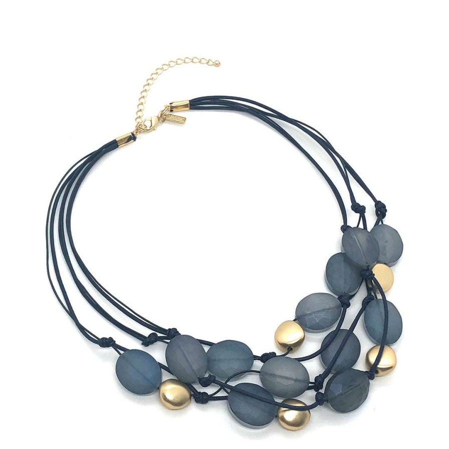 Necklaces * | Deborah Grivas Matte Blue Crystal With Matte Gold Necklace