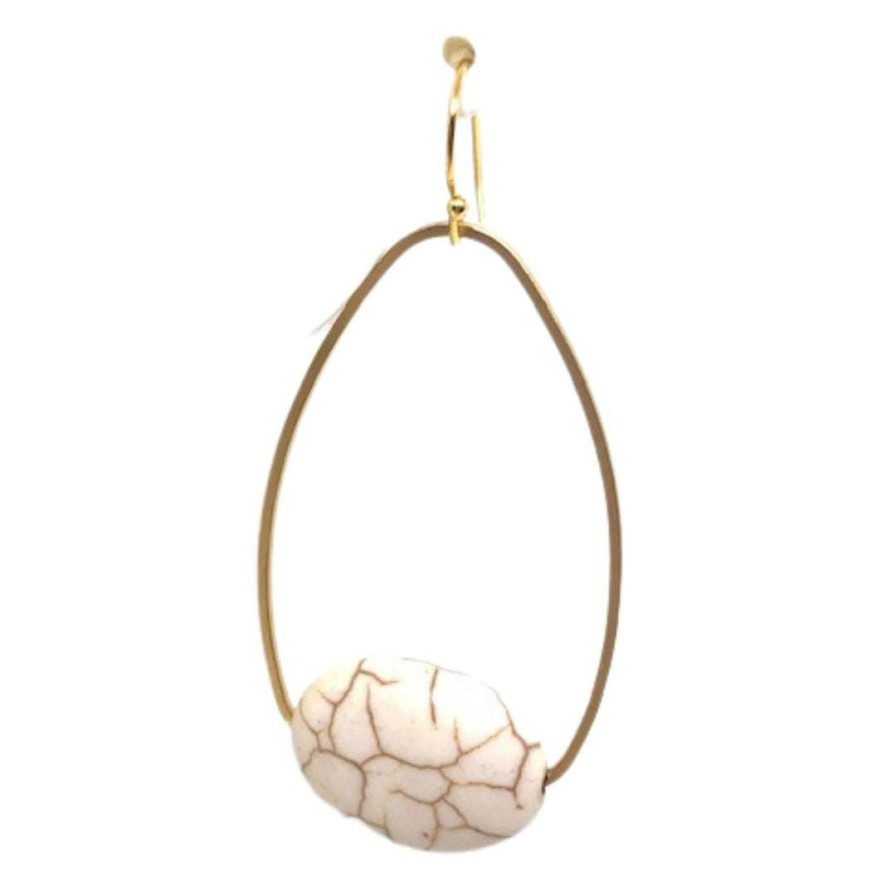 Earrings * | Deborah Grivas New Arrivals White Magnesite Oval Inset Oval Matte Gold Hoop Earrings