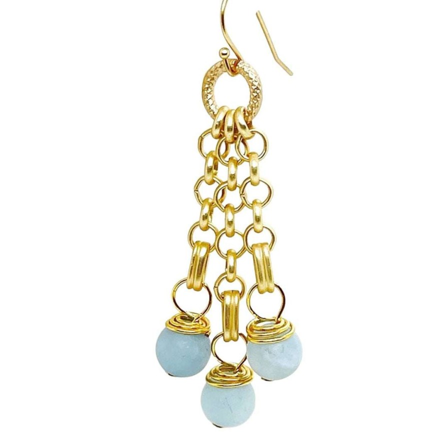 Earrings * | Deborah Grivas Matte Aquamarine Matte Gold Rolo Chain Earrings New Arrivals