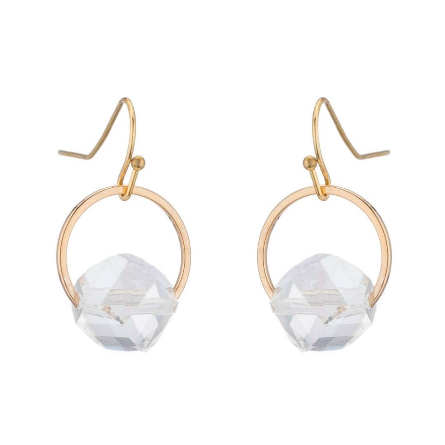 Earrings * | Deborah Grivas White Sliced Crystal Mini Hoop Square Wire Gold Plate Earrings