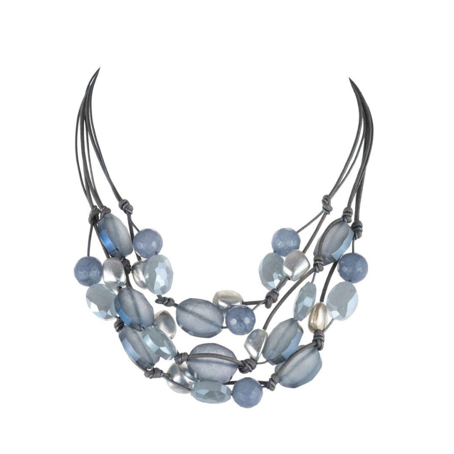 Necklaces * | Deborah Grivas Necklaces Matte Labradorite Blue Crystal, Blue Velvet Crystal, Blue Jade, Matte Silver Necklace