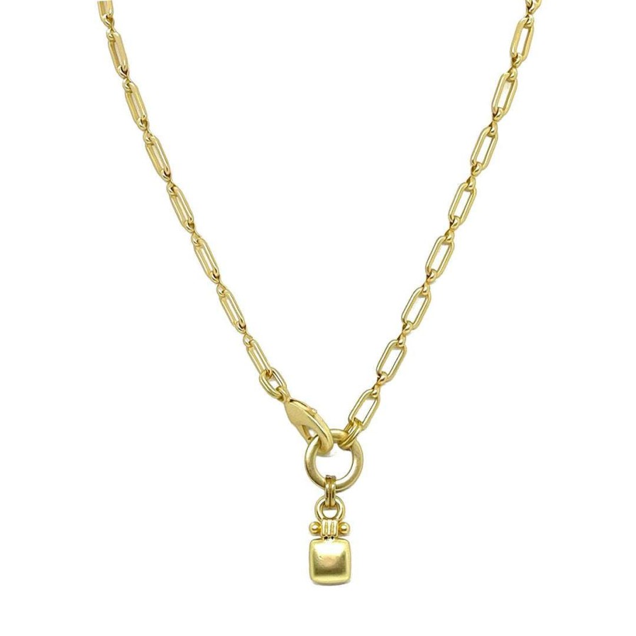 Necklaces * | Deborah Grivas New Arrivals Matte Gold Paperclip Chain With Square Bar Pendant