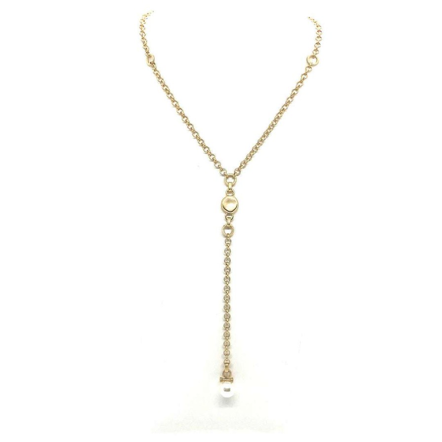 Necklaces * | Deborah Grivas Necklaces Glass Pearl 18Kt Matte Gold Electroplated Rolo Chain Y Necklace