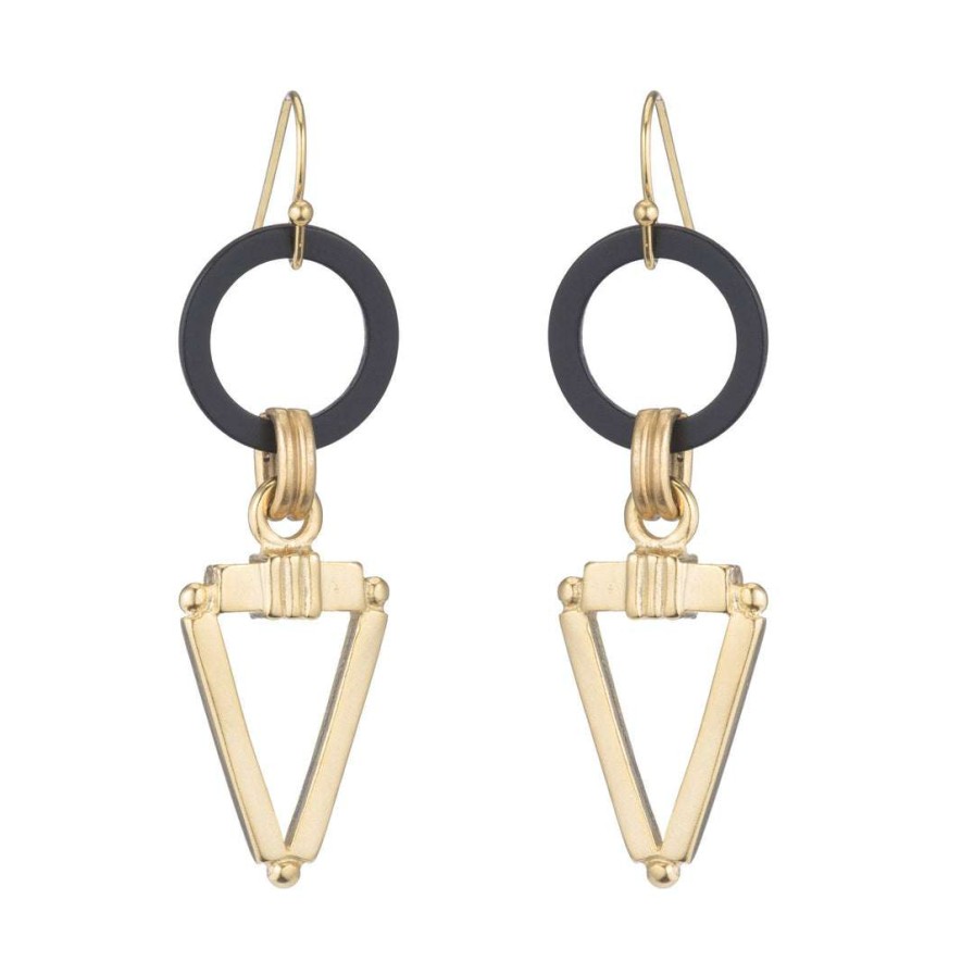 Earrings * | Deborah Grivas Matte Black Loop With Gold Over Brass Triangle Earrings